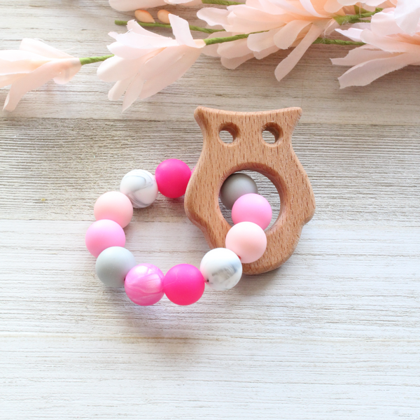 Pink Owl Silicone Teether