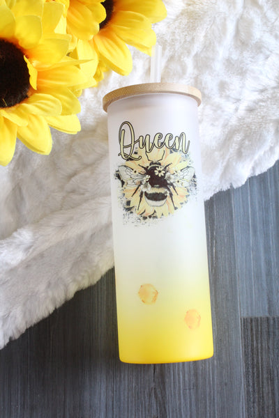 Queen Bee Honey and Sunflower Glass Sublimation Tumbler