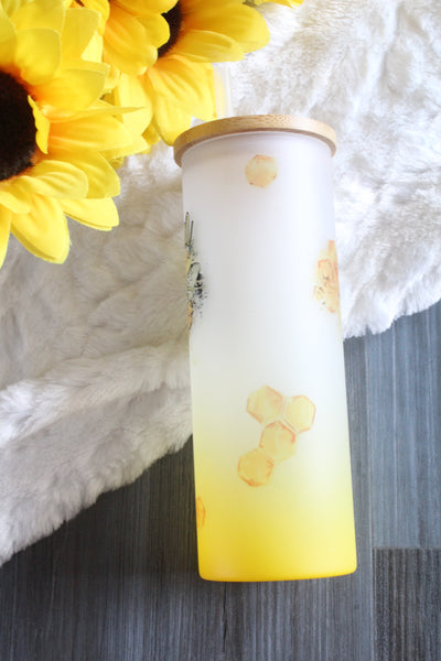 Queen Bee Honey and Sunflower Glass Sublimation Tumbler