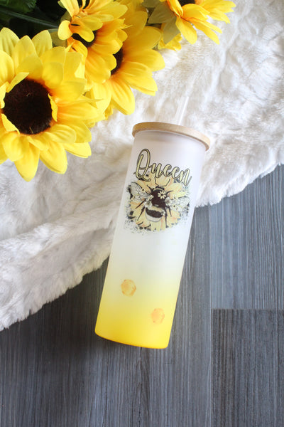 Queen Bee Honey and Sunflower Glass Sublimation Tumbler