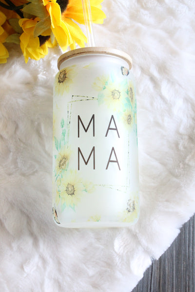 Sunflower Mama Sublimated Glass Can