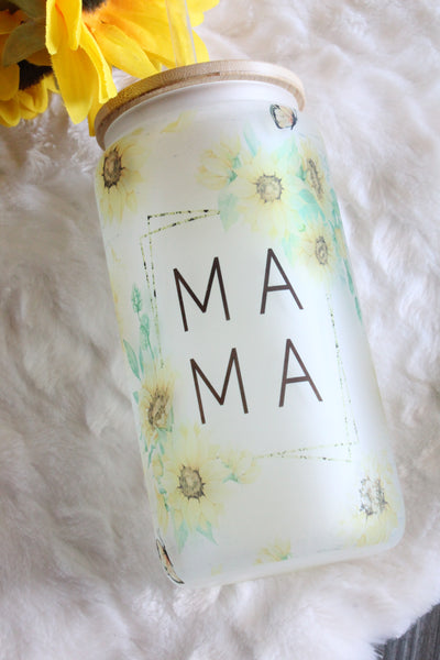 Sunflower Mama Sublimated Glass Can