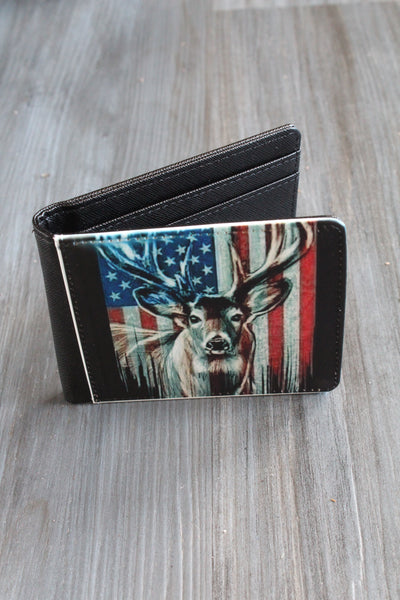 Mens Black Deer American Flag Wallet