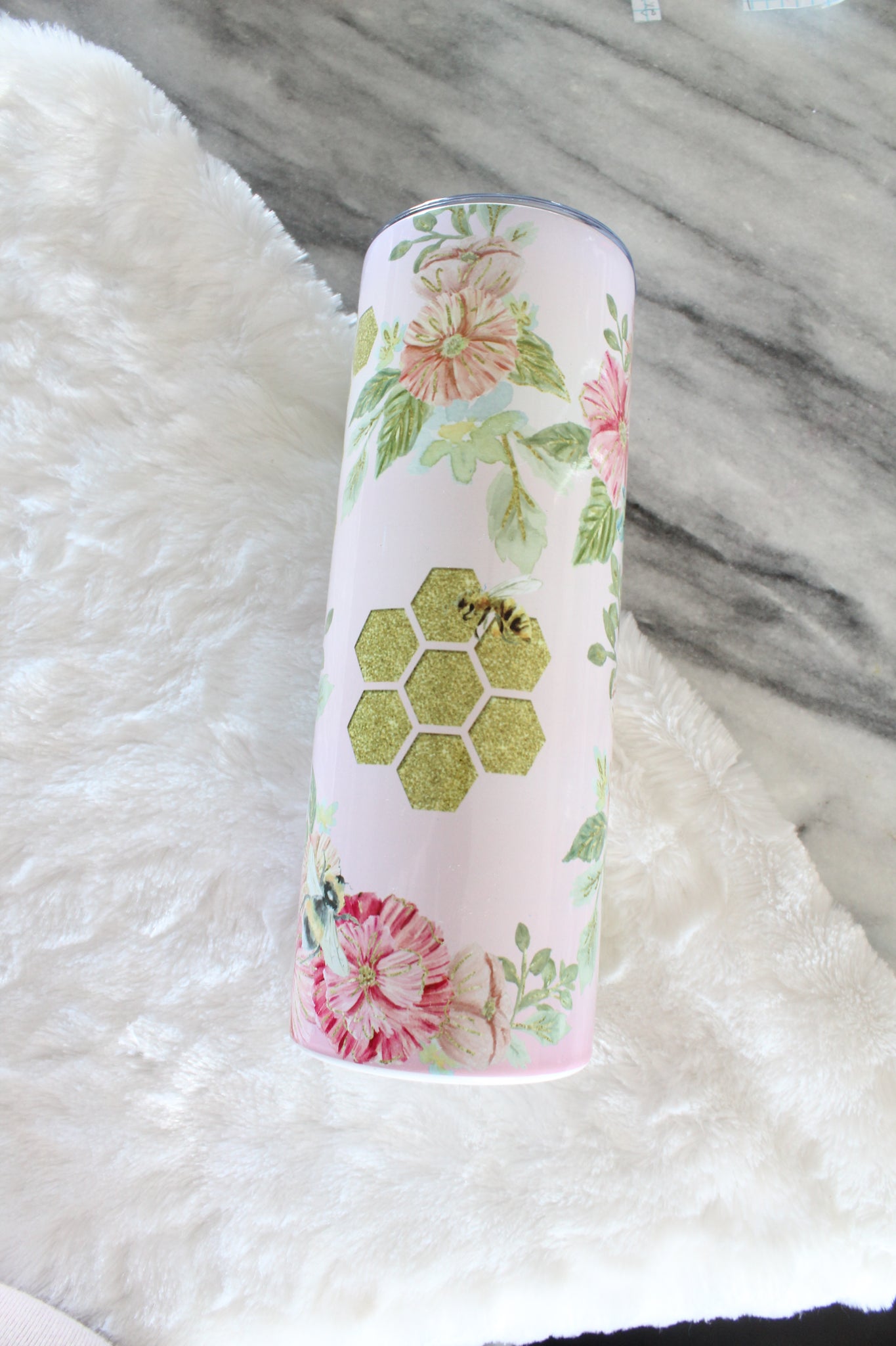 Floral Honeycomb and Bees Sublimation Tumbler