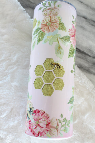 Floral Honeycomb and Bees Sublimation Tumbler