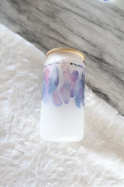 Watercolor Feather Glass Sublimation Tumbler