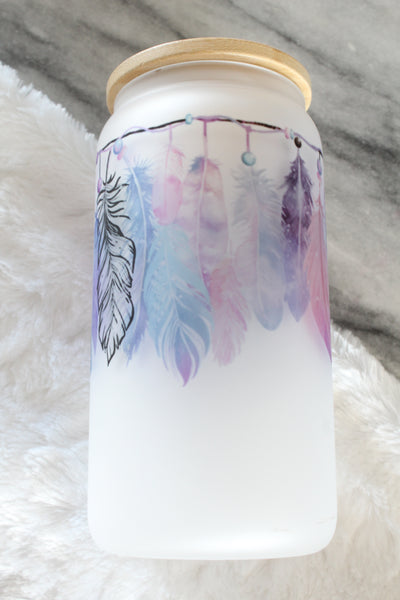 Watercolor Feather Glass Sublimation Tumbler