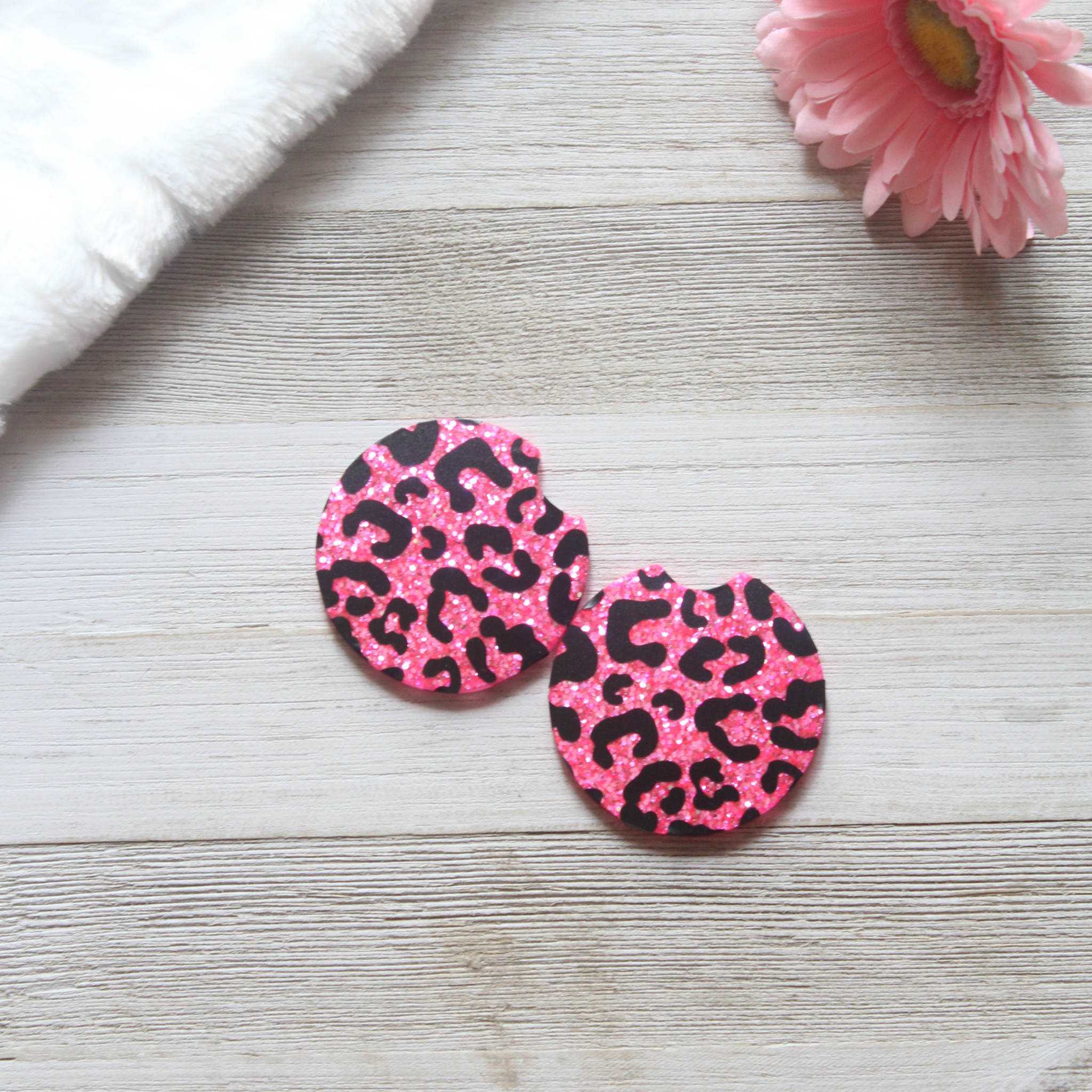 Pink Cheetah Print Car Coasters
