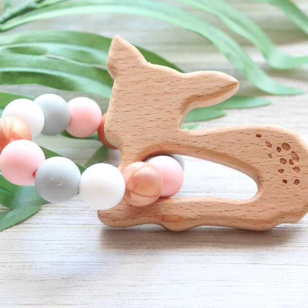 Pink deer silicone teether
